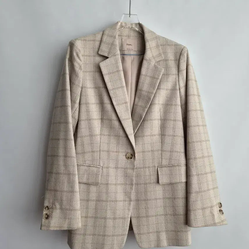 [BUNJANG] ROEM Check Pattern Single Jacket Beige / 0236 로엠 체크 패턴 싱글 자켓 베이지 66