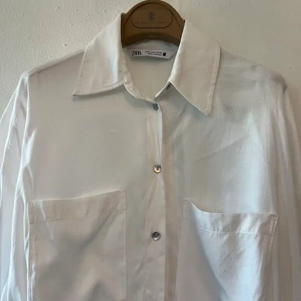 [BUNJANG] Zara Women's Ivory Loose Fit Shirt Blouse - Size S / 자라 여성 아이보리 루즈핏셔츠 셔츠블라우스 S