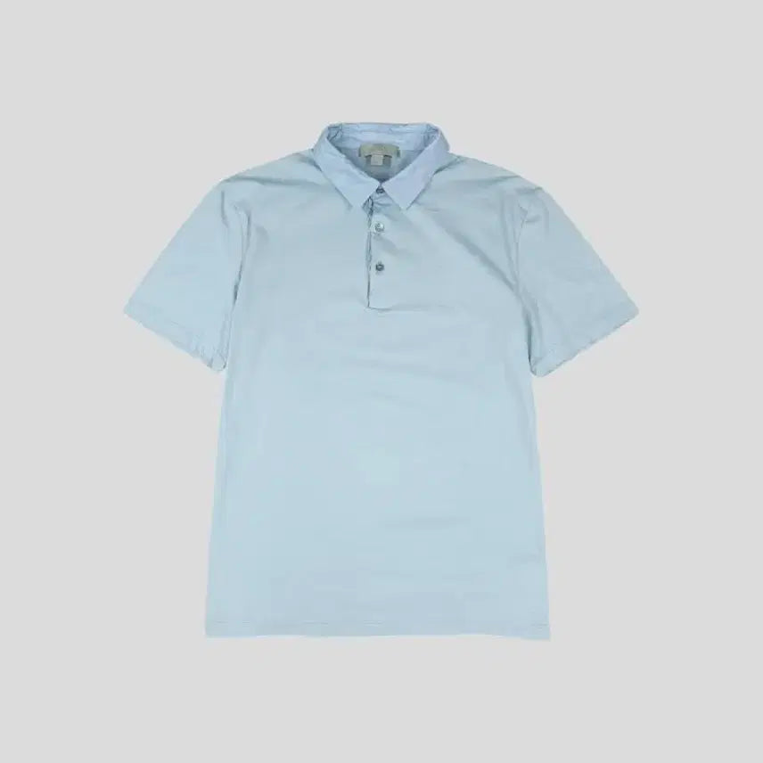 [BUNJANG] COS Sky Blue Collar Neck Cotton Short Sleeve T-Shirt / COS 코스 스카이블루 카라넥 코튼 반팔 티셔츠 MADE IN PORTUGAL S-M