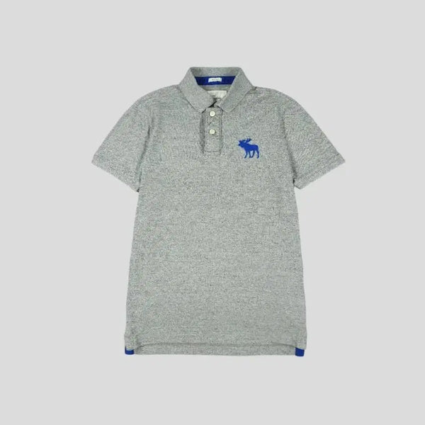 [BUNJANG] Abercrombie & Fitch Grey Blue Logo Muscle Fit Pique Polo T-Shirt L / 아베크롬비앤피치 그레이 블루 로고 머슬핏 PK 피케 카라넥 반팔 티셔츠 L