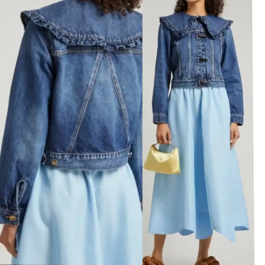 [BUNJANG] GANNI Ruffle Denim Jacket - Size 38 (M) / GANNI(정품)(38)프릴 데님 자켓