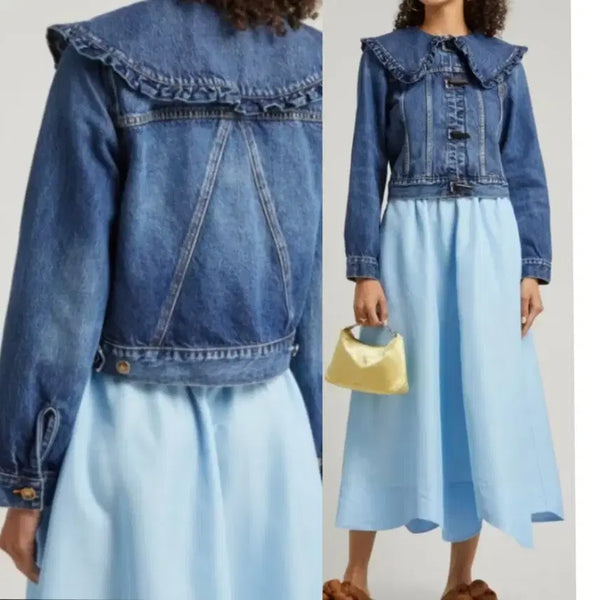 [BUNJANG] GANNI Ruffle Denim Jacket - Size 38 (M) / GANNI(정품)(38)프릴 데님 자켓