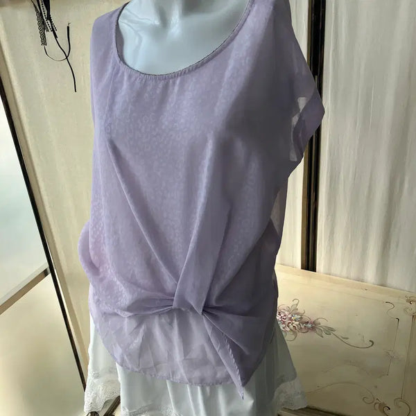 [BUNJANG] Vintage Pastel Purple Leopard Shirring Blouse / pastel purple leopard shirring blouse