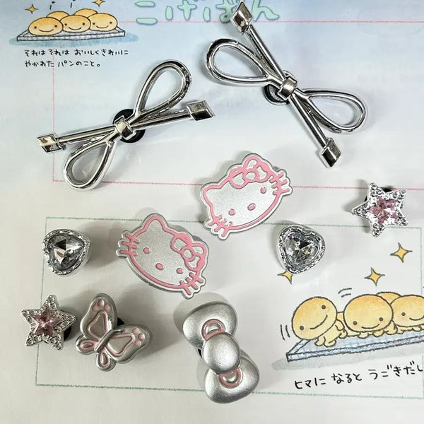 [BUNJANG] Hello Kitty Shoe Charms Set (10 pcs), Silver Kitty Cat Shoe Decorations / 새상품 키티 신발파츠 세트 10pcs, 실버 키티 고양이 신발 꾸미기