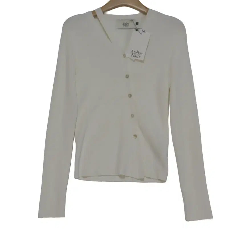 [BUNJANG] Atelier Nain Ribbed V-Neck Cardigan - Ivory (Free Size) / 아틀리에 나인 골지 브이넥 가디건 FREE 새상품 아이보리