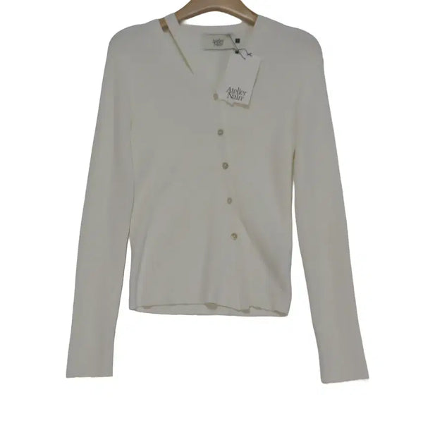 [BUNJANG] Atelier Nain Ribbed V-Neck Cardigan - Ivory (Free Size) / 아틀리에 나인 골지 브이넥 가디건 FREE 새상품 아이보리