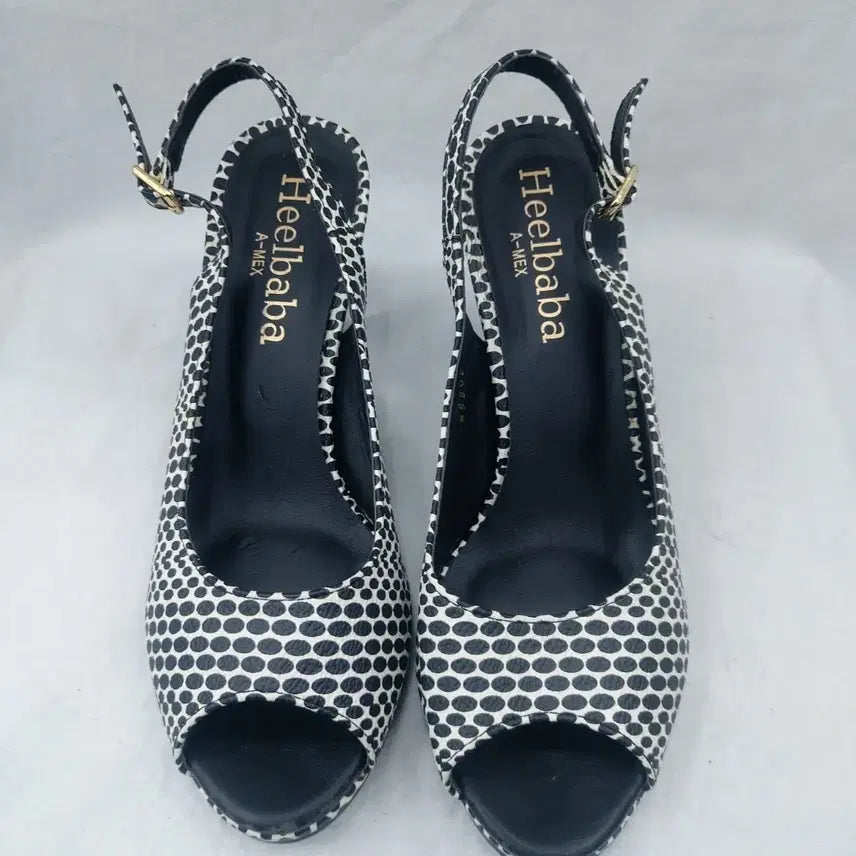 [BUNJANG] Heelbaba Polka Dot Open-Toe Heels (235 Size, 8cm Heel) / Heelbaba 도트 패턴 오픈토 힐 235 굽8