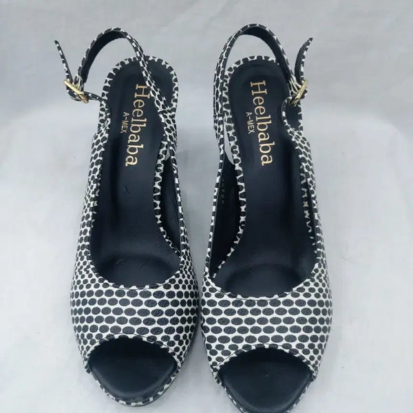 [BUNJANG] Heelbaba Polka Dot Open-Toe Heels (235 Size, 8cm Heel) / Heelbaba 도트 패턴 오픈토 힐 235 굽8
