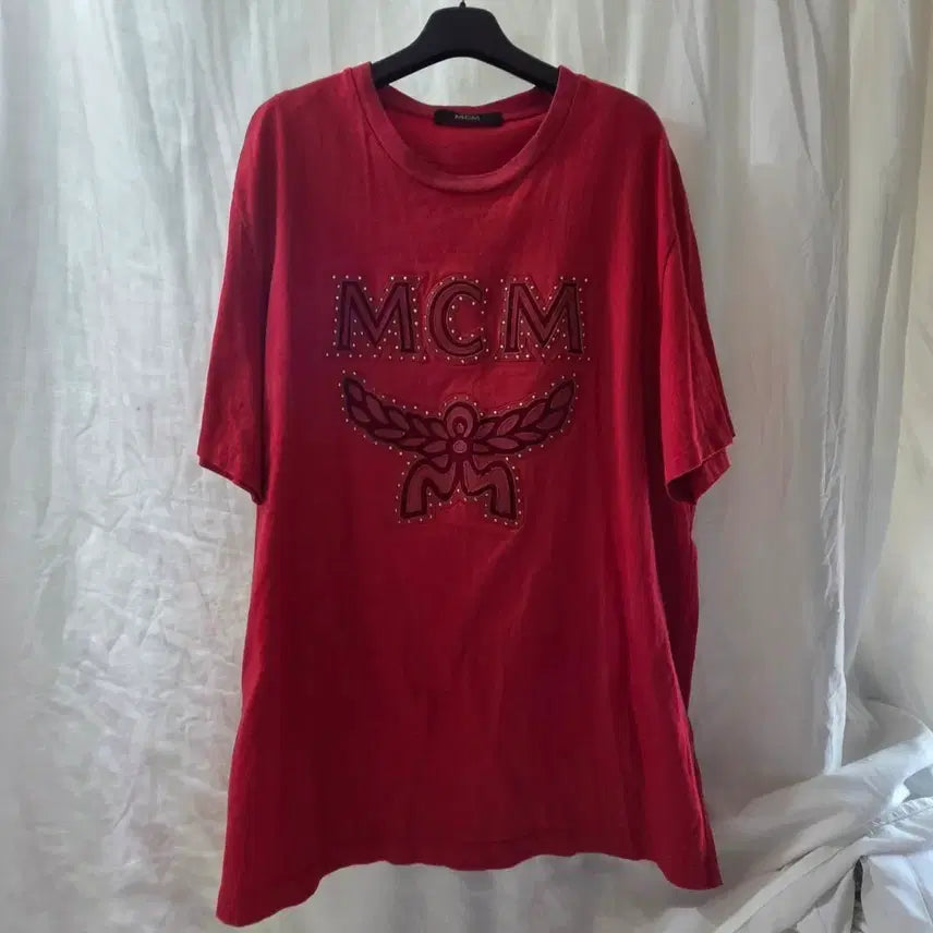 [BUNJANG] MCM Logo Short Sleeve T-Shirt Red 2XL / MCM 로고 반팔 티셔츠 레드 2XL