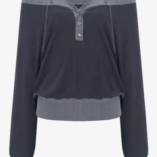 [BUNJANG] Please No Follow Ari Button Long Sleeve Top Dusty Charcoal / 플리즈노팔로우 Ari Button Long Sleeve Top