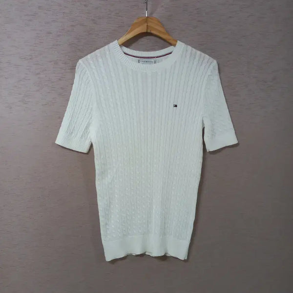 [BUNJANG] Tommy Hilfiger White Cable Knit T-Shirt XS / B8-6/토미힐피거 화이트 꽈배기 니트티