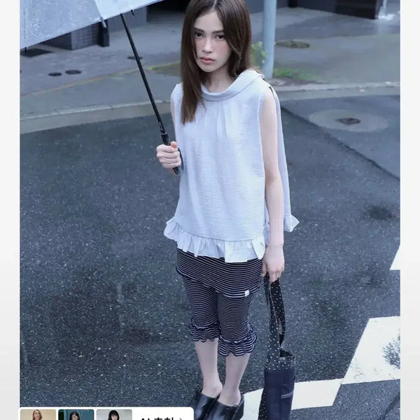 [BUNJANG] Ugly Shadow Highneck Frill Sleeveless Light Grey / 어글리 쉐도우 하이넥 프릴 슬리브리스 라이트그레이