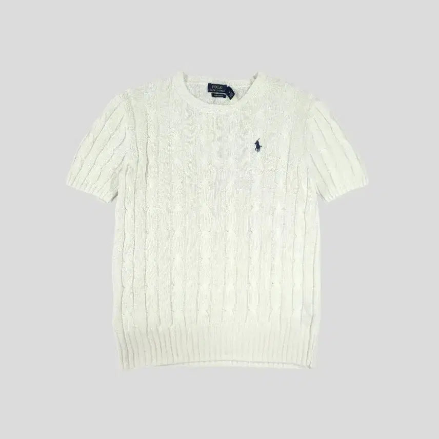 [BUNJANG] Polo Ralph Lauren Cable Knit Cotton Short Sleeve Half Knit - Women's L / 폴로랄프로렌 화이트 네이비포니 케이블 꽈배기패턴 코튼 반팔니트 하프니트 WOMANS L