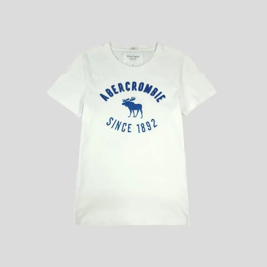 [BUNJANG] Abercrombie & Fitch White Blue Spell Out Logo Cotton Short Sleeve T-Shirt / 아베크롬비앤피치 화이트 블루 스펠아웃 로고 코튼 반팔 티셔츠 M