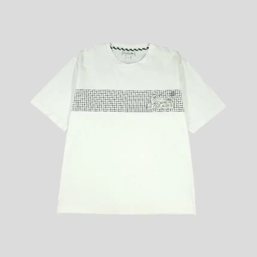 [BUNJANG] Lacoste Cotton Grid Print Croc Logo T-Shirt (L) / 라코스테 화이트 블랙 그린 그리드프린팅 크록로고 루즈핏 코튼 반팔 티셔츠 L