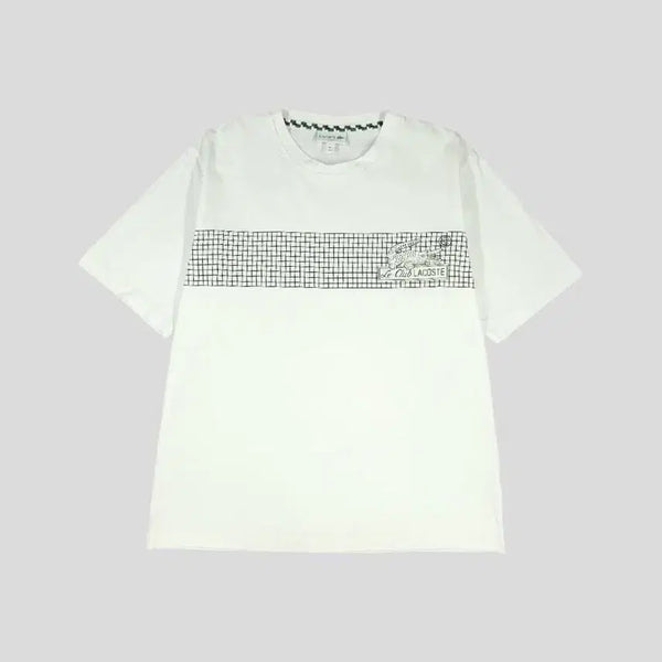 [BUNJANG] Lacoste Cotton Grid Print Croc Logo T-Shirt (L) / 라코스테 화이트 블랙 그린 그리드프린팅 크록로고 루즈핏 코튼 반팔 티셔츠 L