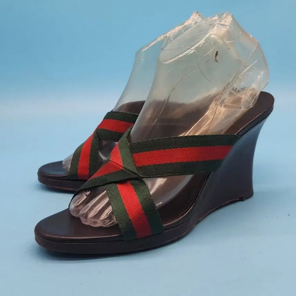 [BUNJANG] Gucci Three-Stripe Strap Wedge Sandals (24cm, 10cm Heel) / aa guc 삼선 스트랩 웨지샌들 240 굽10