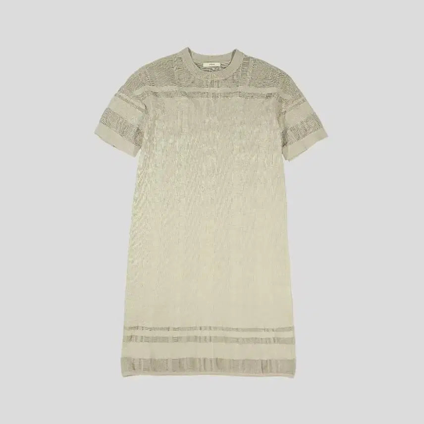 [BUNJANG] SYSTEM Women's Khaki Beige See-Through Mesh Check Pattern Knit Short Sleeve Dress / SYSTEM 시스템 한섬 카키베이지 시스루 메쉬 체크패턴 니트 반팔 원피스 WOMANS FREE