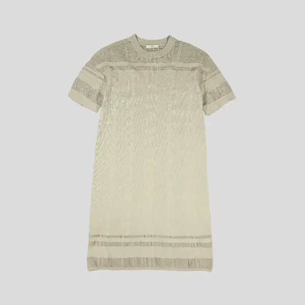 [BUNJANG] SYSTEM Women's Khaki Beige See-Through Mesh Check Pattern Knit Short Sleeve Dress / SYSTEM 시스템 한섬 카키베이지 시스루 메쉬 체크패턴 니트 반팔 원피스 WOMANS FREE