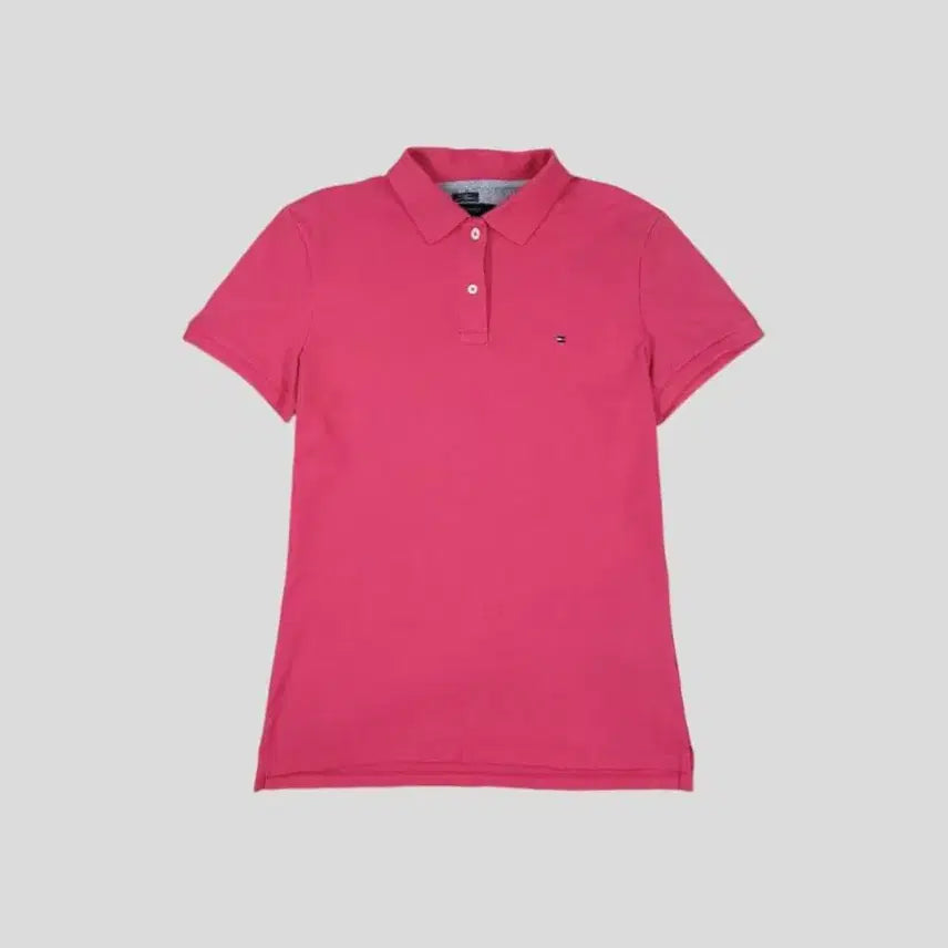 [BUNJANG] Tommy Hilfiger Hot Pink Mini Tommy Logo Relaxed Fit Button Collar Short Sleeve T-Shirt - Size M / 타미힐피거 핫핑크 미니 타미로고 릴렉스드핏 버튼 카라넥 반팔 티셔츠 M