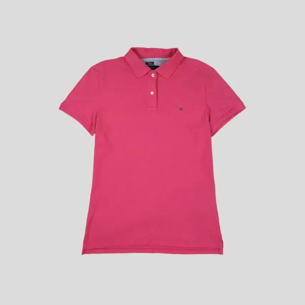[BUNJANG] Tommy Hilfiger Hot Pink Mini Tommy Logo Relaxed Fit Button Collar Short Sleeve T-Shirt - Size M / 타미힐피거 핫핑크 미니 타미로고 릴렉스드핏 버튼 카라넥 반팔 티셔츠 M