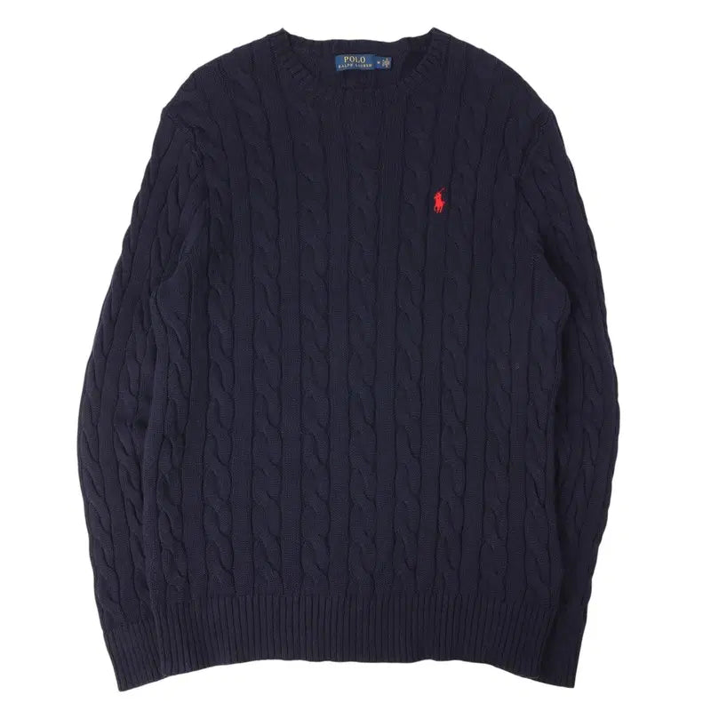 [BUNJANG] Polo Ralph Lauren Navy Red Pony Cable Knit Sweater M / 폴로 랄프로렌 네이비 레드포니 케이블 니트