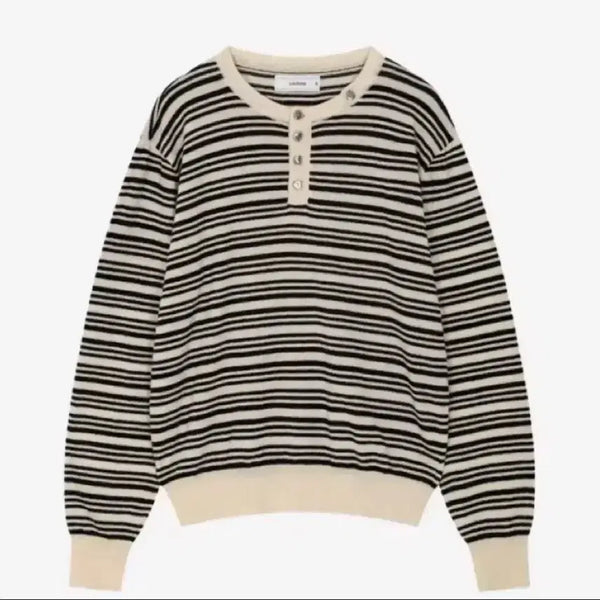 [BUNJANG] Waveniss Striped Henry Neck Knit (Size 2) / 웨이비니스 스트라이프 헨리넥 니트 2사이즈 풀박스