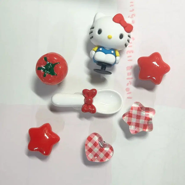 [BUNJANG] Sanrio Hello Kitty Shoe Charms Set (7 pcs) / 새상품 키티 토마토 별 하트 신발파츠 7pcs, 신발꾸미기 세트