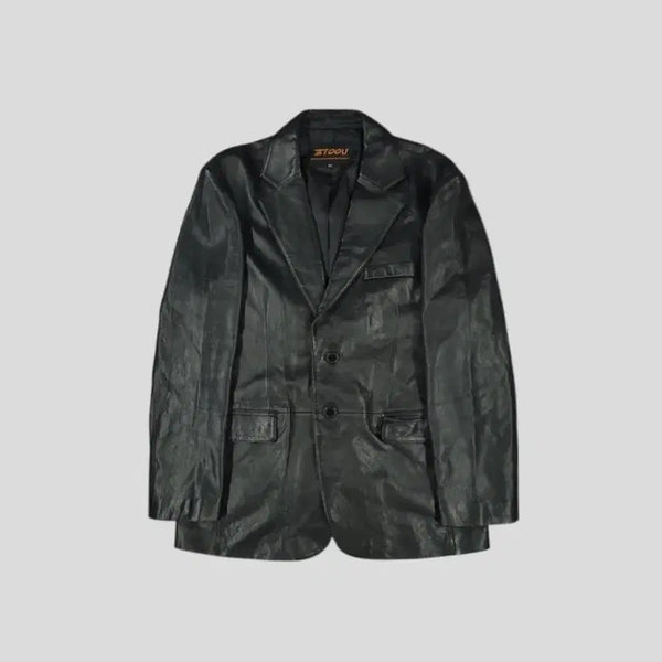 [BUNJANG] ZTOOU Black Lambskin Leather Blazer Single Two-Button Single-Breasted Jacket XL / ZTOOU 블랙 램스킨 양가죽 쓰리포켓 싱글 투버튼 블레이저 레더자켓 가죽자켓 XL