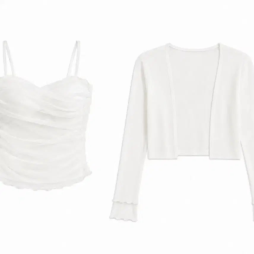 [BUNJANG] White Tank Top & Cardigan Set / 화이트 나시 + 가디건 세트 여리 발레코어