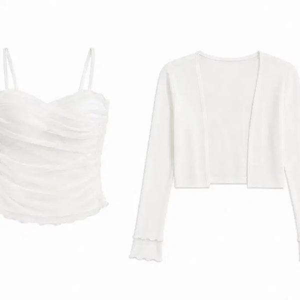 [BUNJANG] White Tank Top & Cardigan Set / 화이트 나시 + 가디건 세트 여리 발레코어