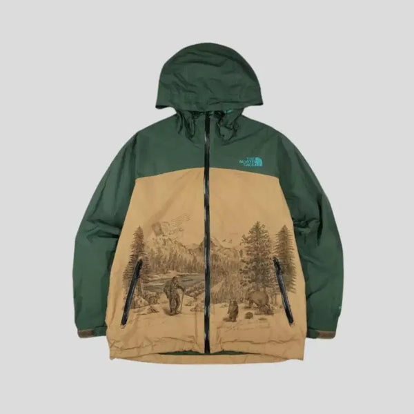 [BUNJANG] The North Face White Label Color-Block Logo Mountain Jacket / 노스페이스 화이트라벨 그린 브라운 배색 로고 마운틴 베어 스케치 그래픽 아트워크 아웃도어 하이벤트 더블지퍼 바람막이 L