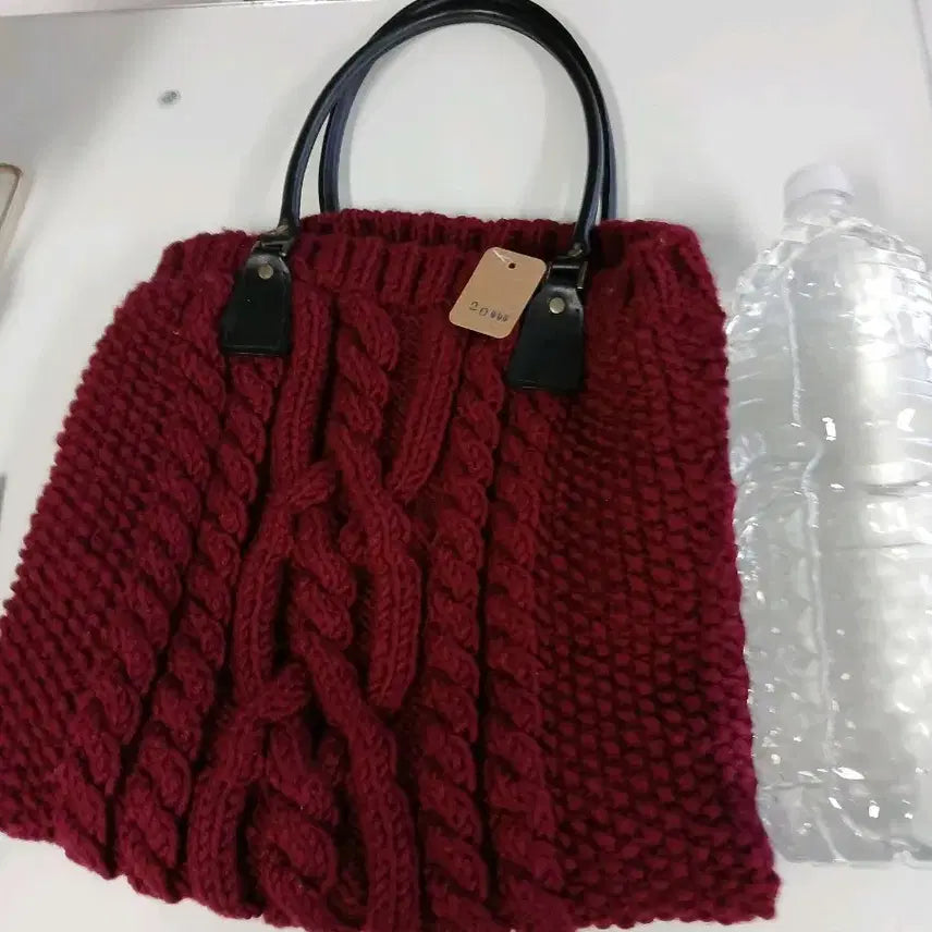 [BUNJANG] Handmade Cable Knit Shoulder Bag Wine / 꽈배기 니트 숄더백 와인색