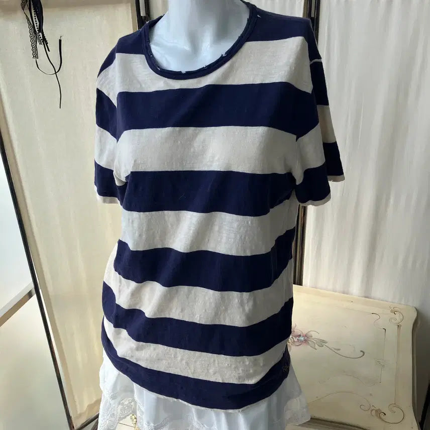 [BUNJANG] Double RL Striped Short Sleeve Shirt / 더블 RL 스트라이프 반팔 1365 모리걸 일본빈티지