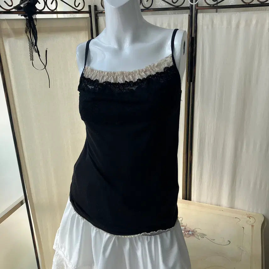 [BUNJANG] Black Lace Camisole Mori Girl Japanese Vintage / 블랙 레이스 끈나시 1364 모리걸 일본빈티지