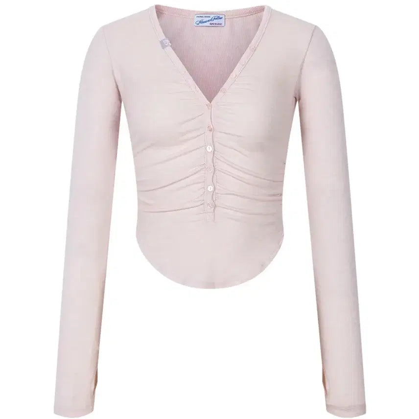 [BUNJANG] Please No Follow Nina Button Lace Long Sleeve Top Baby Pink / 플리즈노팔로우 니나 탑 베이비핑크