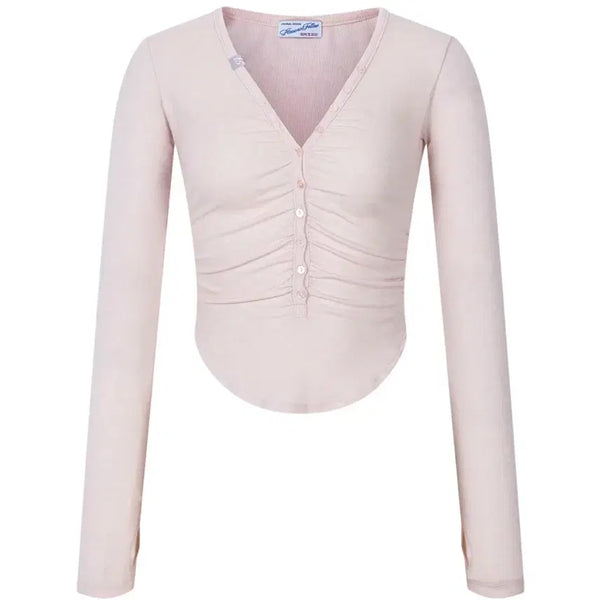 [BUNJANG] Please No Follow Nina Button Lace Long Sleeve Top Baby Pink / 플리즈노팔로우 니나 탑 베이비핑크