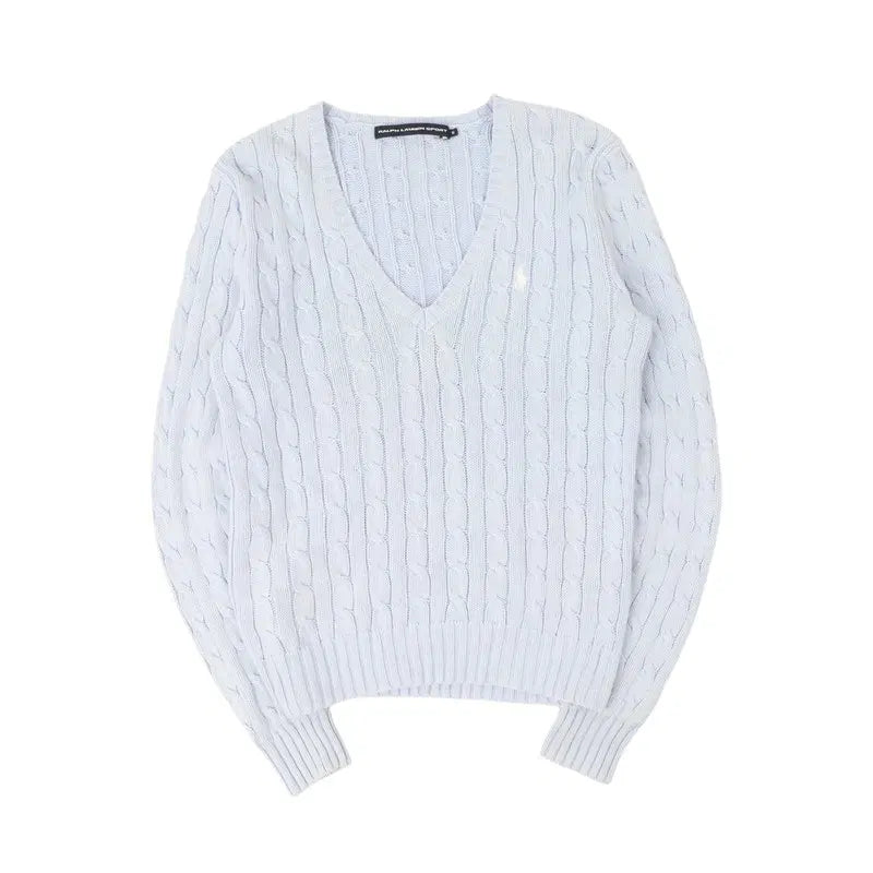 [BUNJANG] Polo Ralph Lauren Light Blue V-Neck Cable Knit Sweater / 폴로 랄프로렌 라이트 블루 브이넥 케이블 니트