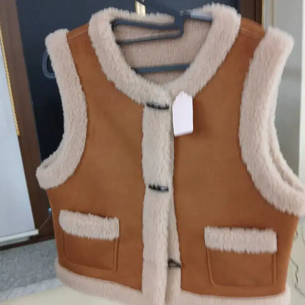 [BUNJANG] Shearling Vest Brown/Beige / 무스탕 조끼 브라운 / 베이지