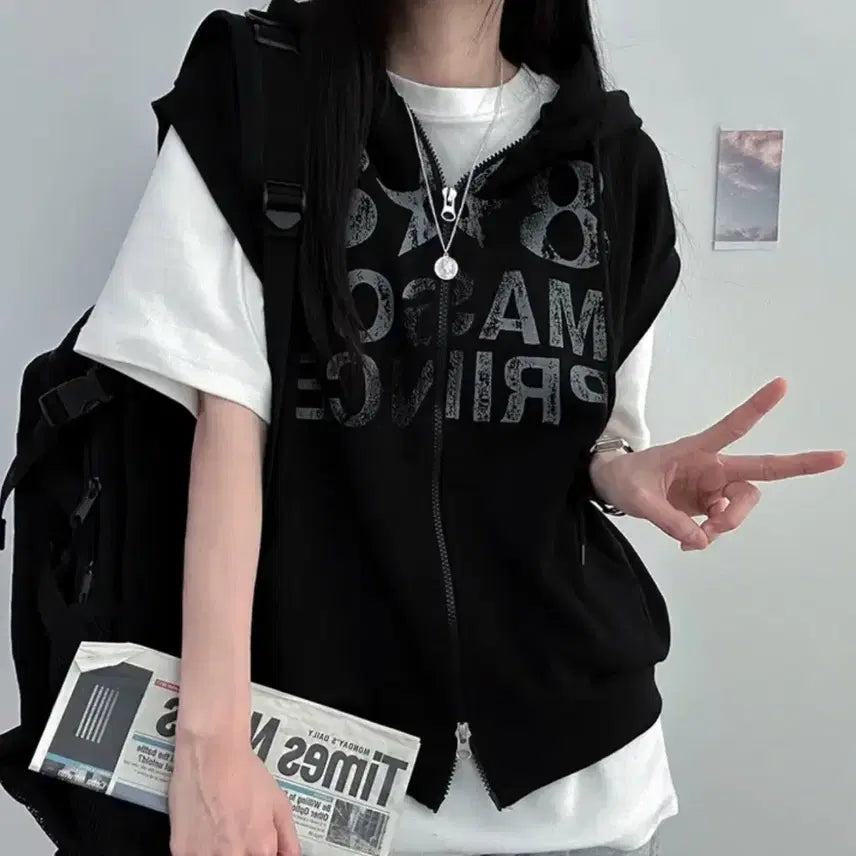 [BUNJANG] Hooded Zip-Up Vest / 후드집업조끼