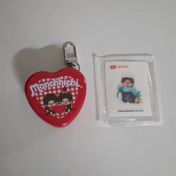 [BUNJANG] Monchhichi Heart Keyring + Sticker Set / 몬치치 하트 키링 + 스티커