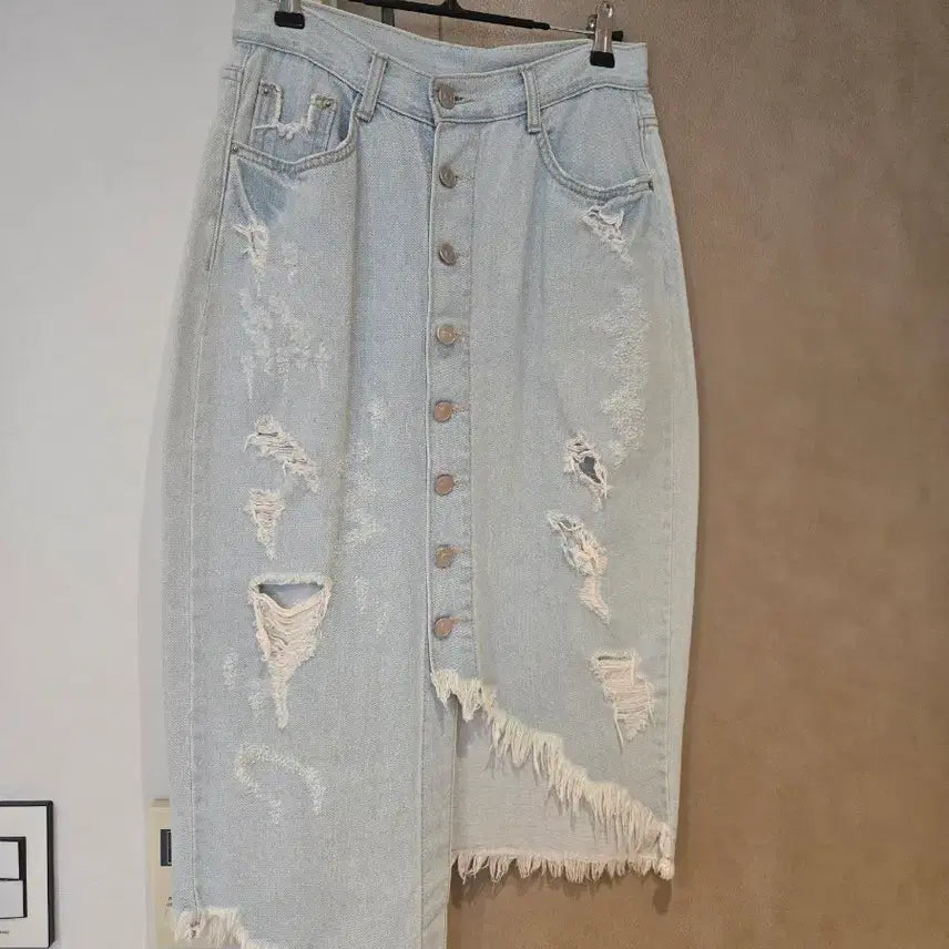 [BUNJANG] Damage Denim Midi Skirt / 데미지 데님 스커트