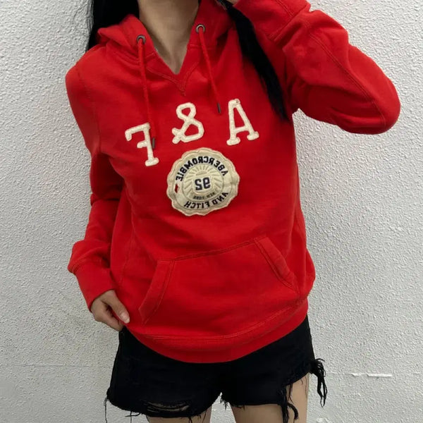 [BUNJANG] Abercrombie Center Logo Red Hoodie L / 아베크롬비 센터로고 레드 후드 L