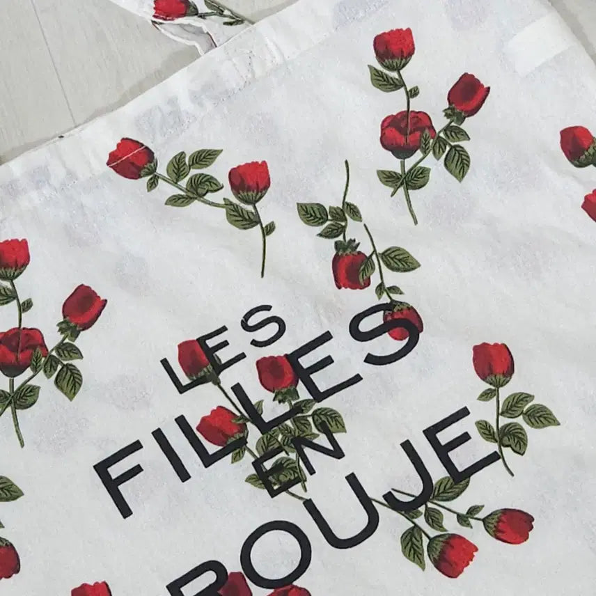 [BUNJANG] Rouje Rose Pattern Large Cotton Eco Bag / 프랑스 브랜드 Rouje 루즈 장미 패턴 대형 코튼 에코백