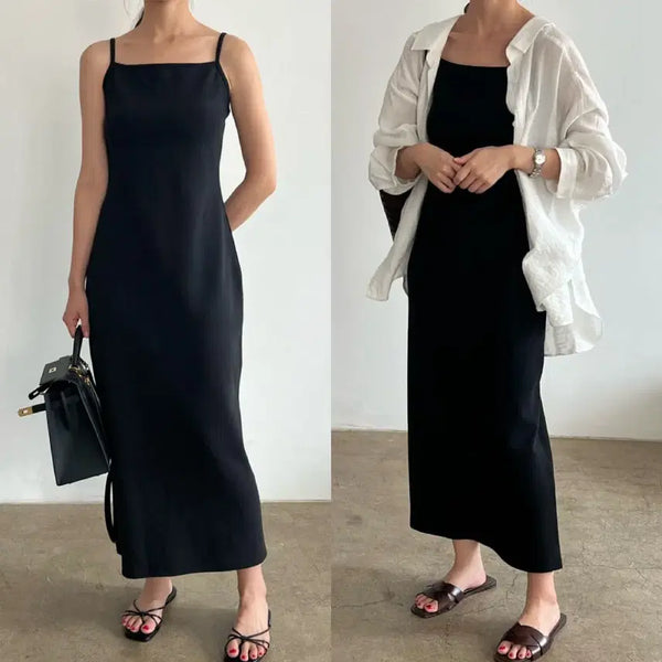 [BUNJANG] Black Layered Sleeveless Long Dress / 블랙 레이어드 나시 롱 원피스