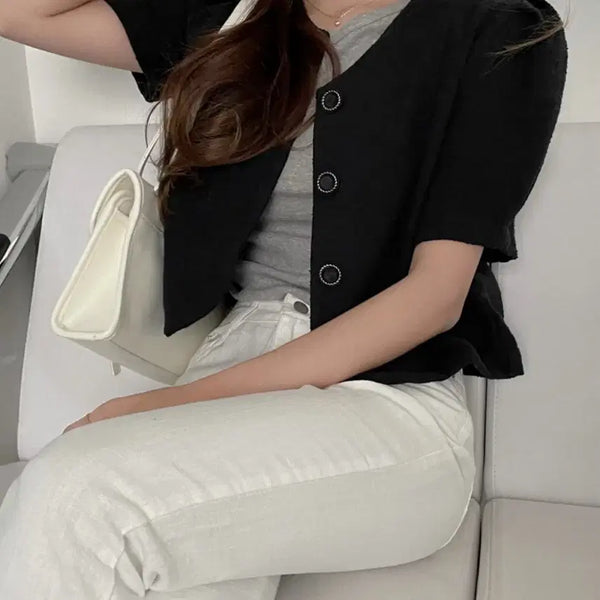[BUNJANG] J.Elf Hince Tweed Blouse Short Sleeve Jacket Black / 제이엘프 힌스 트위드 블라우스 블랙 FREE 반팔 자켓 판매합니다.