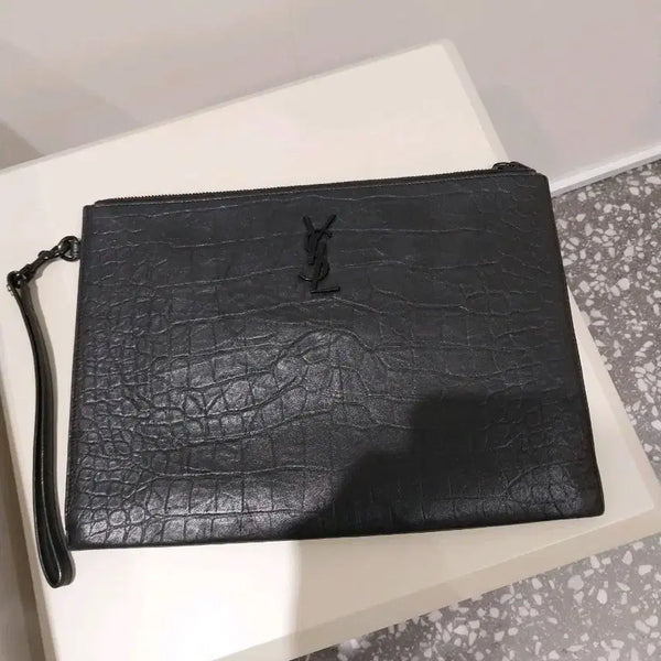 [BUNJANG] Saint Laurent Crocodile Pattern Clutch Bag Black / 입생로랑 크로커다일 패턴 클러치백 블랙