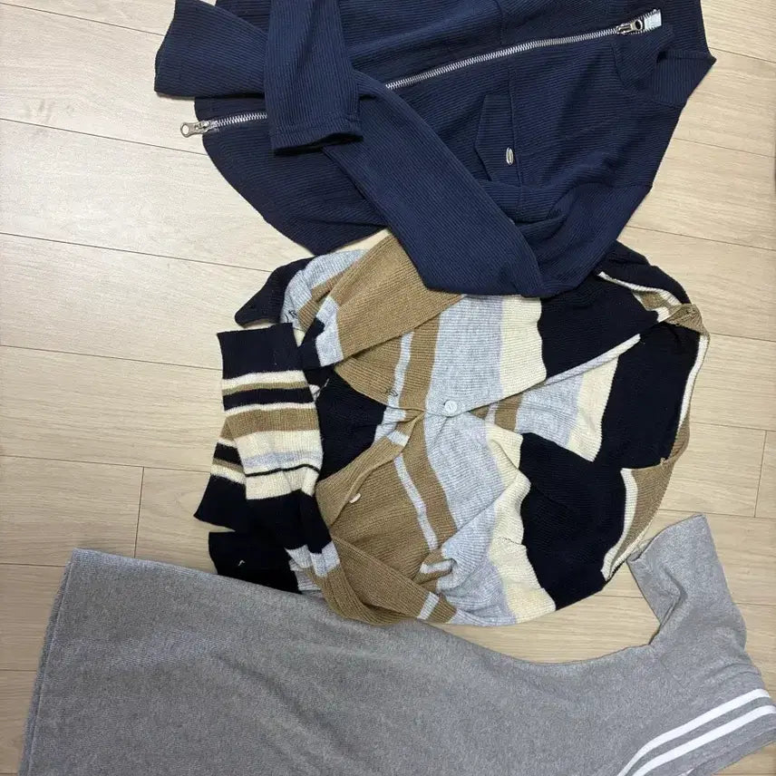 [BUNJANG] Sunne Ribbed Zip-Up, Glamne Knit Cardigan, Sunne Grey Dress Set / 순느 골지집업 / 글램니 니트가디건/순느 회색원피스 세트
