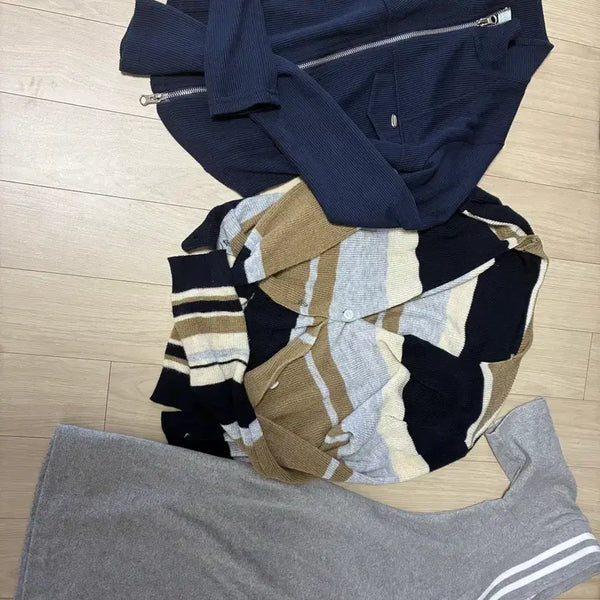 [BUNJANG] Sunne Ribbed Zip-Up, Glamne Knit Cardigan, Sunne Grey Dress Set / 순느 골지집업 / 글램니 니트가디건/순느 회색원피스 세트