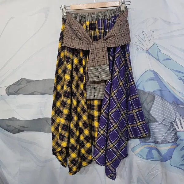 [BUNJANG] Imported Check Asymmetrical Long Skirt / 수입 체크 언발란스  스커트
